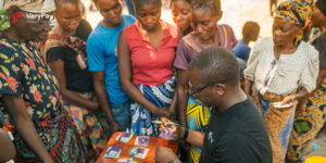Women lining up to collect payment cards